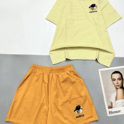đồ bộ quần đùi trơn gấu áo sọc ngang - DBO4723