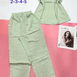 Đồ bộ vải kate quần dài áo sát nách bèo cột nơ nhỏ - DBO4726