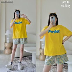 đồ bộ quần ca rô áo thun in chữ - DBO4732