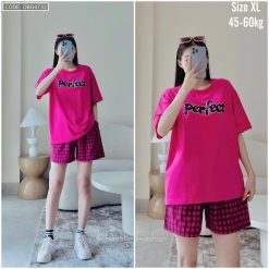 đồ bộ quần ca rô áo thun in chữ - DBO4732