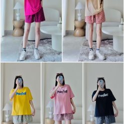 đồ bộ quần ca rô áo thun in chữ - DBO4732