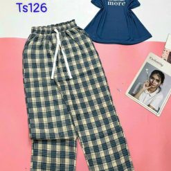 Đồ bộ mặc nhà quần dài carô áo dây bản chữ More - DBO4734