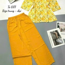 Đồ bộ mango quần dài trơn áo tay dài có nút in có 2 size - DBO4735