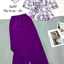 Đồ bộ mango quần dài trơn áo tay dài có nút in có 2 size - DBO4735