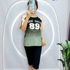 Đồ bộ quần lửng áo thun in số áo loang - DBO4736