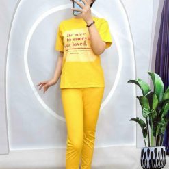 Đồ bộ quần dài bo thun áo tay ngắn in bảng chữ - DBO4737