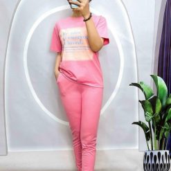 Đồ bộ quần dài bo thun áo tay ngắn in bảng chữ - DBO4737