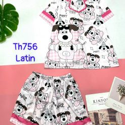 Đồ bộ quần đùi latin áo tay ngắn cổ bẻ in nhiều hình dễ thương - DBO4741