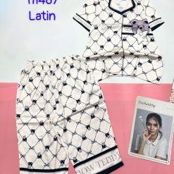 Đồ bộ quần lửng latin áo tay ngắn cổ bẻ in nhiều hình - DBO4742