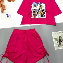 Đồ bộ quần đùi rút dây áo croptop cổ tròn in hình thú - DBO4748