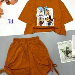 Đồ bộ quần đùi rút dây áo croptop cổ tròn in hình thú - DBO4748