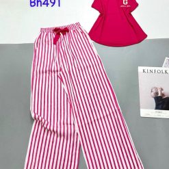 Đồ bộ mặc nhà quần dài carô và sọc áo ba lỗ - DBO4751