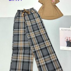 Đồ bộ mặc nhà quần dài carô và sọc áo ba lỗ - DBO4751