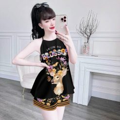 Đồ bộ quần đùi latin áo yếm in nhiều hình khác nhau - DBO4753