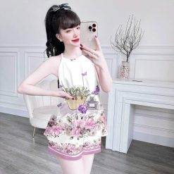 Đồ bộ quần đùi latin áo yếm in nhiều hình khác nhau - DBO4753