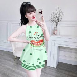 Đồ bộ quần đùi latin áo yếm in nhiều hình khác nhau - DBO4753