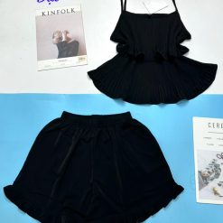 Đồ bộ quần đùi áo 2 dây 2 tầng màu trơn size đại - DBO4755