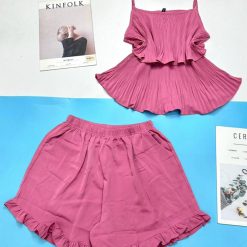 Đồ bộ quần đùi áo 2 dây 2 tầng màu trơn size đại - DBO4755