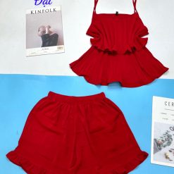 Đồ bộ quần đùi áo 2 dây 2 tầng màu trơn size đại - DBO4755