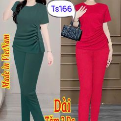 Đồ bộ quần dài áo tay ngắn nhún hông áo trơn - DBO4758