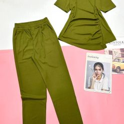 Đồ bộ quần dài áo tay ngắn nhún hông áo trơn - DBO4758