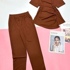 Đồ bộ quần dài áo tay ngắn nhún hông áo trơn - DBO4758