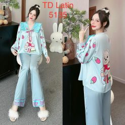 Đồ bộ latin quần dài áo tay dài cổ v viền có nơ cột - DBO4759