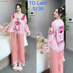 Đồ bộ latin quần dài áo tay dài cổ v viền có nơ cột - DBO4759