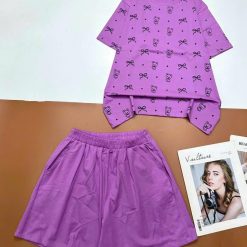 đồ bộ quần đùi áo tay ngắn in nhiều nơ và chữ - DBO4761