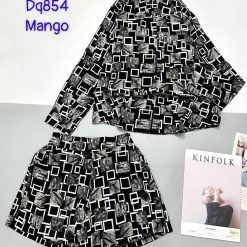 Đồ bộ mango siêu mát quần đùi áo sơ mi tay dài dấu quần - DBO4772