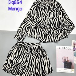Đồ bộ mango siêu mát quần đùi áo sơ mi tay dài dấu quần - DBO4772