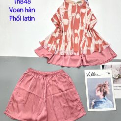 Đồ bộ voan hàn quần dài áo sát nách hoạ tiết hoa - DBO4776