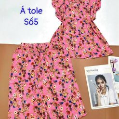 Đồ bộ vải á tole số 5 quần lửng áo sát nách bèo nhiều hoạ tiết - DBO4777