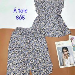 Đồ bộ vải á tole số 5 quần lửng áo sát nách bèo nhiều hoạ tiết - DBO4777