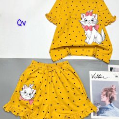 Đồ bộ thun nữ quần đùi ống viền xoè in hình mèo - DBO4778