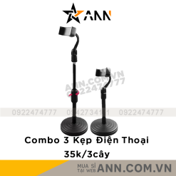 Combo 3 Giá Đỡ Điện Thoại Để Bàn - Kẹp Điện Thoại Livestream Quay Video 2 Tầng - Giá Màu Đen Đế Tròn Xoay 360 Độ 29.5xcm - KEPDT01