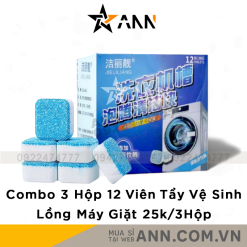 Combo 3 Hộp 12 Viên Tẩy Lồng Máy Giặt - Viên Vệ Sinh Lồng Giặt Tẩy Sạch Cặn Bẩn Vi Khuẩn Gây Mùi 9x8x5cm - CBVIENTAYVS01