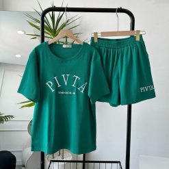 Đồ bộ gân tăm quần đùi áo tay ngắn in chữ PIVITA - DBO4782