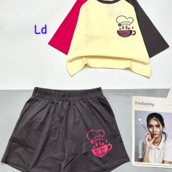 Đồ bộ quần đùi áo crop top in hình ly nước - DBO4793