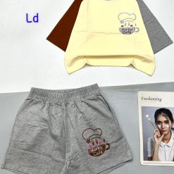 Đồ bộ quần đùi áo crop top in hình ly nước - DBO4793