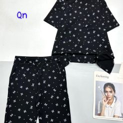 Đồ bộ quần lửng gân xẻ tà in nhiều nơ - DBO4795