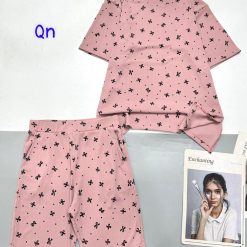 Đồ bộ quần lửng gân xẻ tà in nhiều nơ - DBO4795