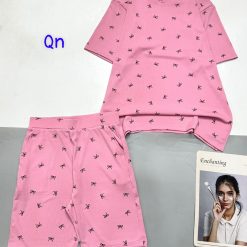 Đồ bộ quần lửng gân xẻ tà in nhiều nơ - DBO4795