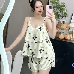 Đồ bộ quần đùi áo dây 2 tầng nhiều hình khác nhau - DBO4798