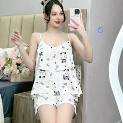 Đồ bộ quần đùi áo dây 2 tầng nhiều hình khác nhau - DBO4798