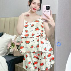 Đồ bộ quần đùi áo dây 2 tầng nhiều hình khác nhau - DBO4798
