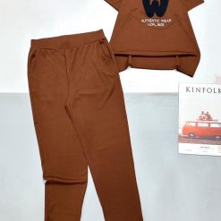 Đồ bộ gân tăm quần dài áo tay ngắn in chữ W - DBO4803