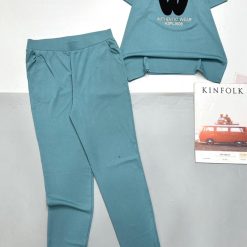 Đồ bộ gân tăm quần dài áo tay ngắn in chữ W - DBO4803