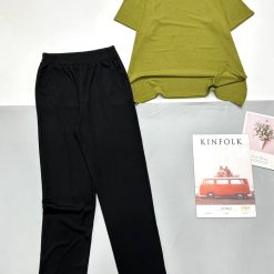 Đồ bộ quần dài đen áo thun trơn tăm 2 da - DBO4806