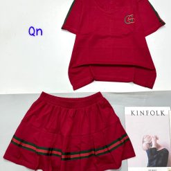 đồ bộ chân váy có quần áo tay ngắn cổ V - DBO4819